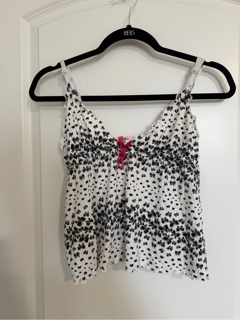 Women’s White Butterfly-Print Camisole with Pink Accent
